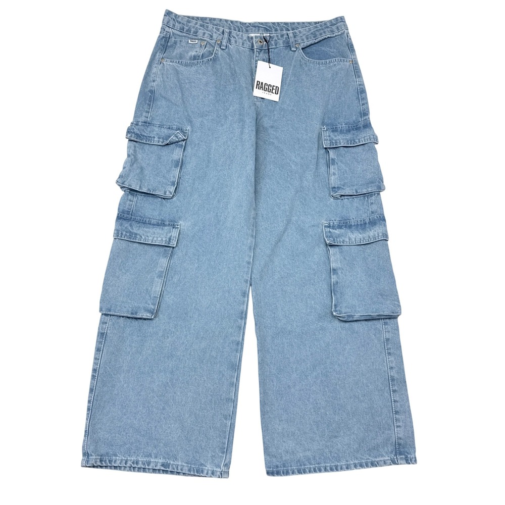RAGGED Jeans Cargo Release Combat Jean Womens Size 34 Wide Leg Baggy High Rise